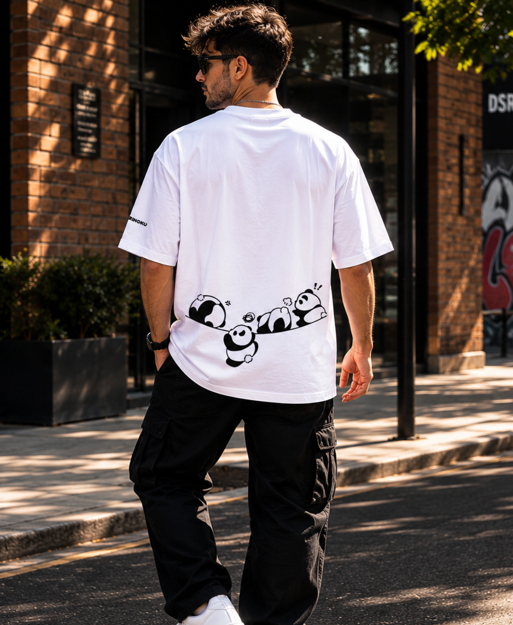 POCKET PANDA White Oversized Tee | RINOKU Cub