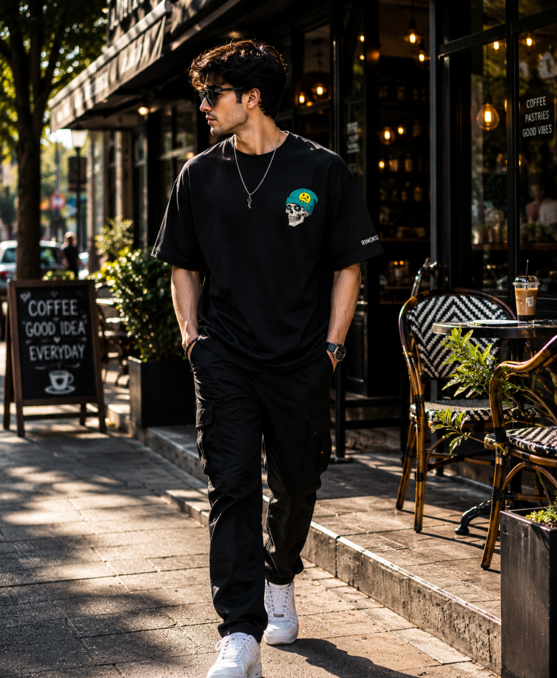 Melted Grin Black RINOKU Oversized Tee