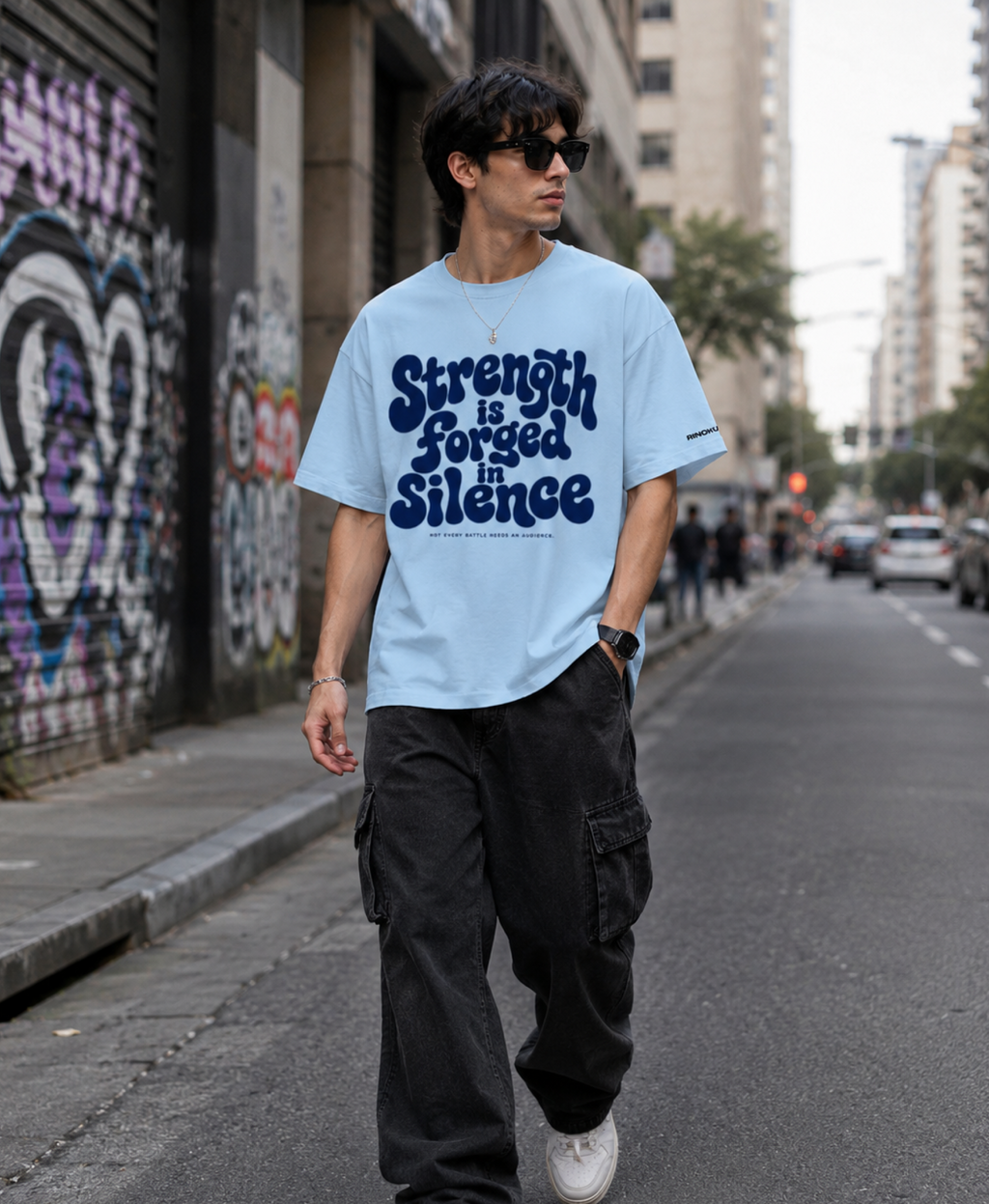 Strength In Silence Baby Blue RINOKU Oversized Terry Tee
