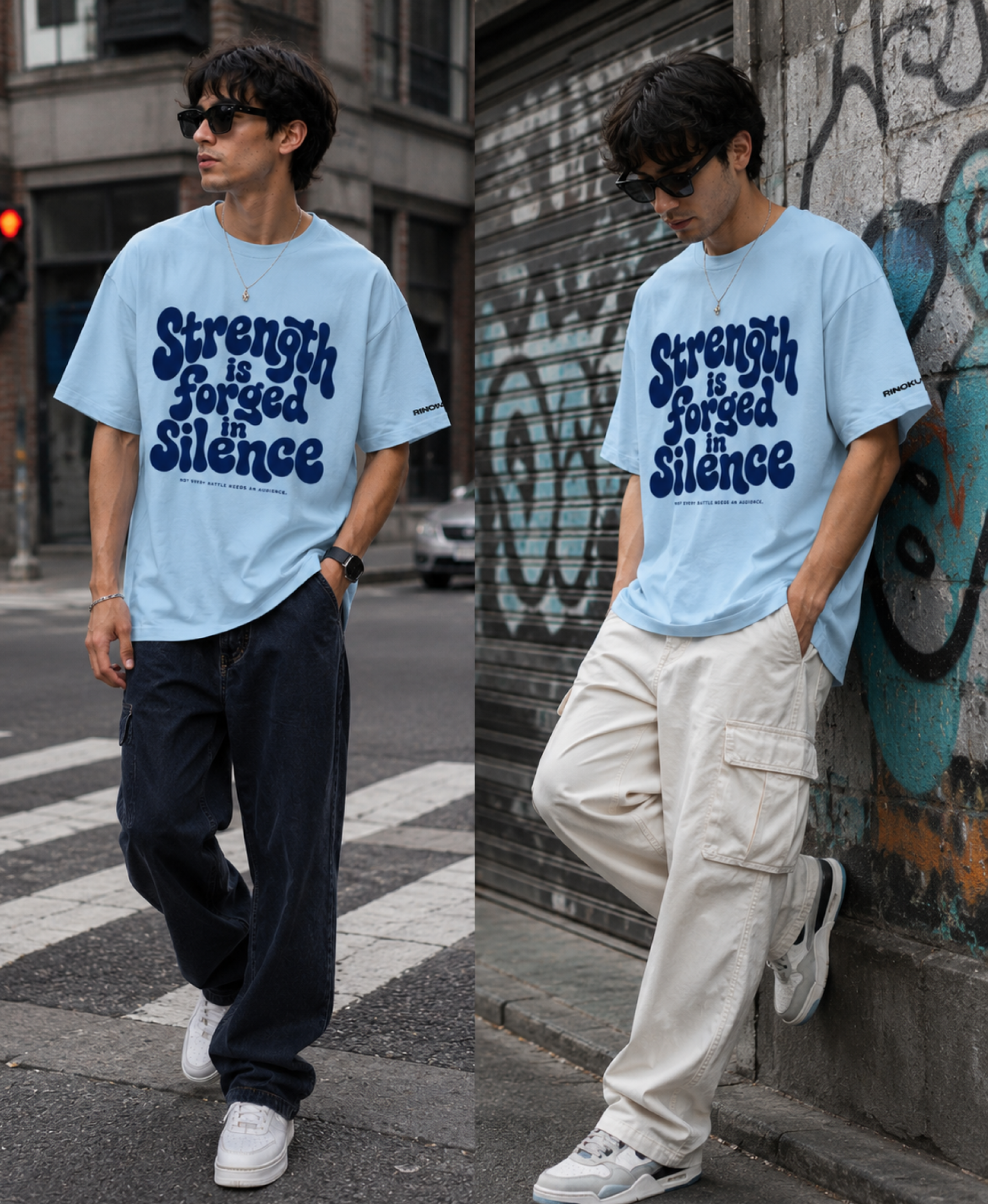 Strength In Silence Baby Blue RINOKU Oversized Terry Tee