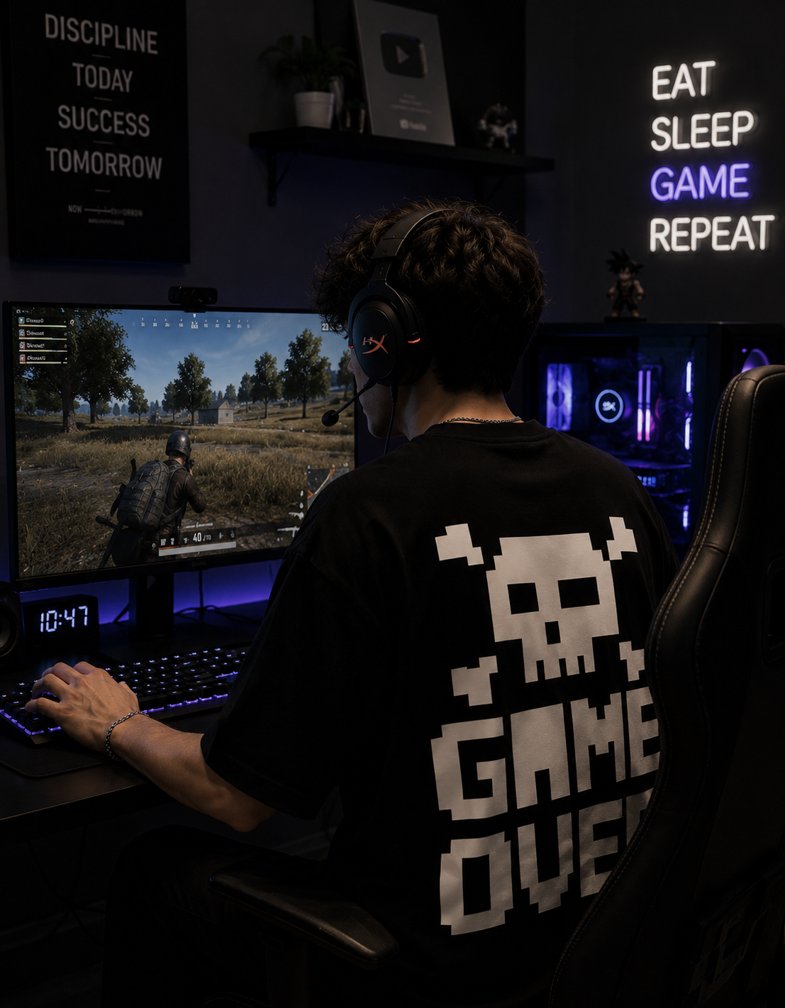 GAME OVER Pixel Skull Oversized Terry T-Shirt
