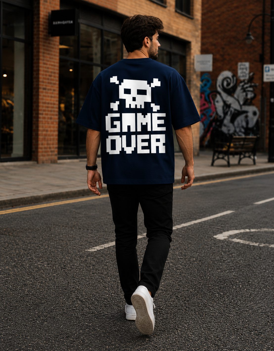 GAME OVER Pixel Skull Oversized Terry Tee — RINOKU