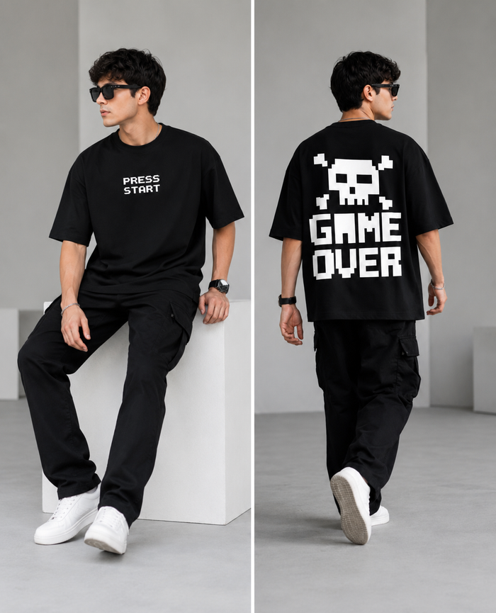 GAME OVER Pixel Skull Oversized Terry Tee — RINOKU