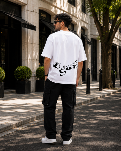 POCKET PANDA White Oversized Tee | RINOKU Cub
