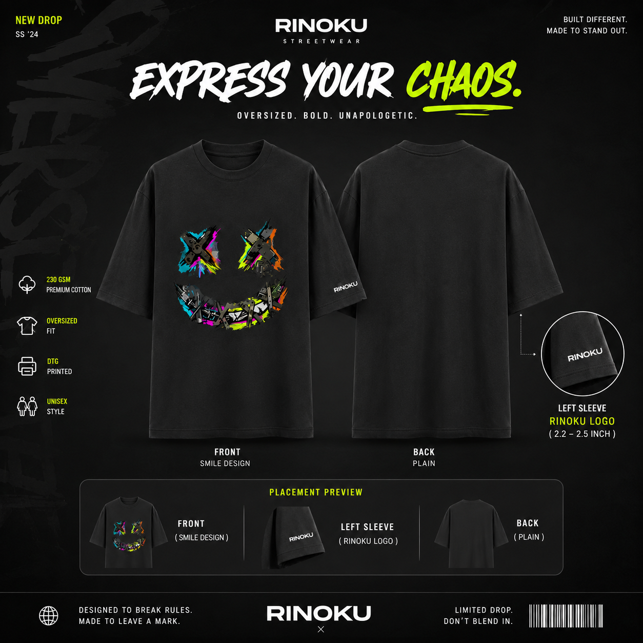 RINOKU CHAOS Streetwear Oversized Tee